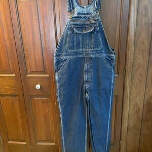 Real Work man's blue denim bib overalls adjustible straps size  36/30